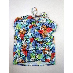 A SHORE FIT - WOMEN'S FLORAL PRINT RUFFLE HALTER TOP TANKINI SWIMSUIT TOP - 14